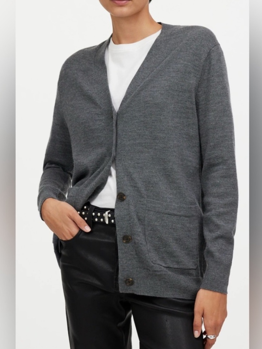Madewell 100% Merino Wool Boyfriend Cardigan Sweater Gray XL
